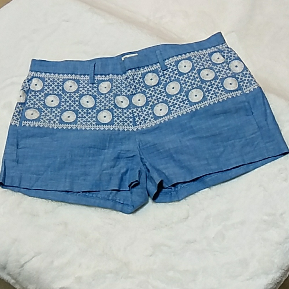 Madewell Light Blue Chambray Embroidered Pattern Shorts Sz 6